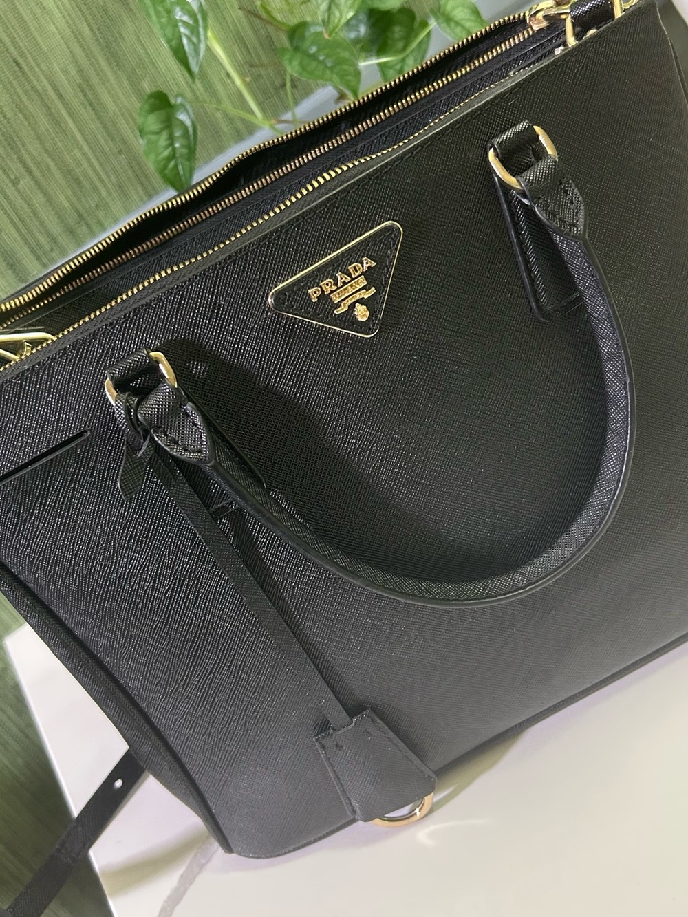 Prada Black Saffiano Satchel with Gold Hardware